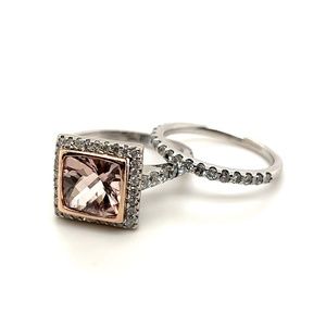 1.8 Carat Cushion Cut Morganite Diamond Halo Fancy Engagement Ring 14K